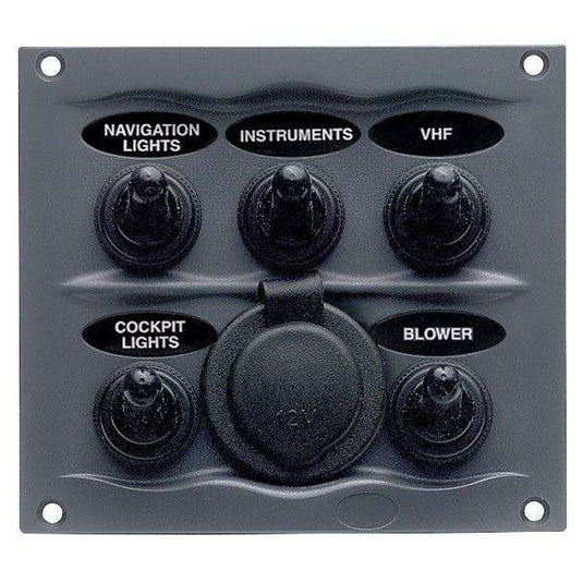 BEP Stænktæt el-panel med 5 kontakter og el-udtag, 12V