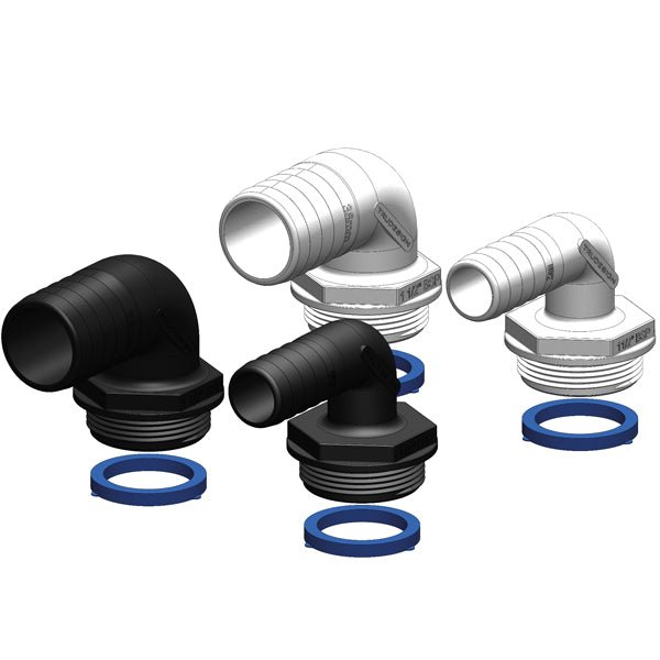 Indlæs billede i Gallery Viewer, Trudesign Aquavalve slangestuds hvid 90° 1 1/2" 25mm
