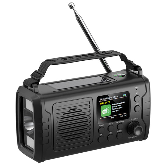1852 Nødradio DAB+/FM med Bluetooth, håndsving, solpanel og powerbank – 10000 mA