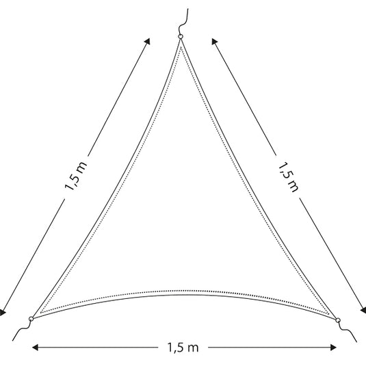 Solsejl/presenning trekantet 1,5 x 1,5 x 1,5m