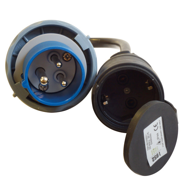 Indlæs billede i Gallery Viewer, 1852 CEE 220V han IP67 til Schuko hun - 2,5mm2 kabel 0,5 meter

