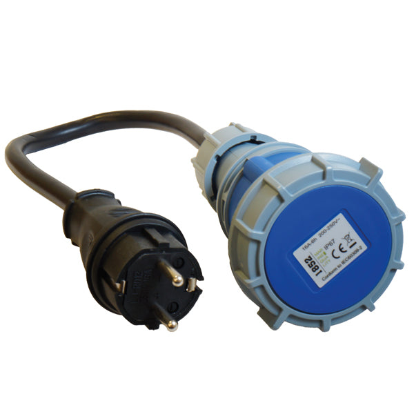 Indlæs billede i Gallery Viewer, 1852 CEE 220V hun IP67 til Schuko han - 2,5mm2 kabel 0,5 meter
