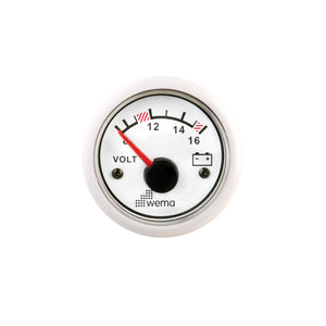 Wema Voltmeter 8-16 Volt DC Hvidt