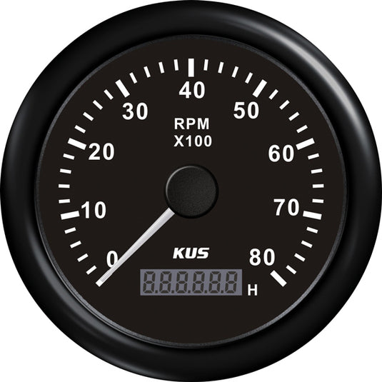 KUS omdrejningstæller m/timetæller til diesel sort, 0-6000